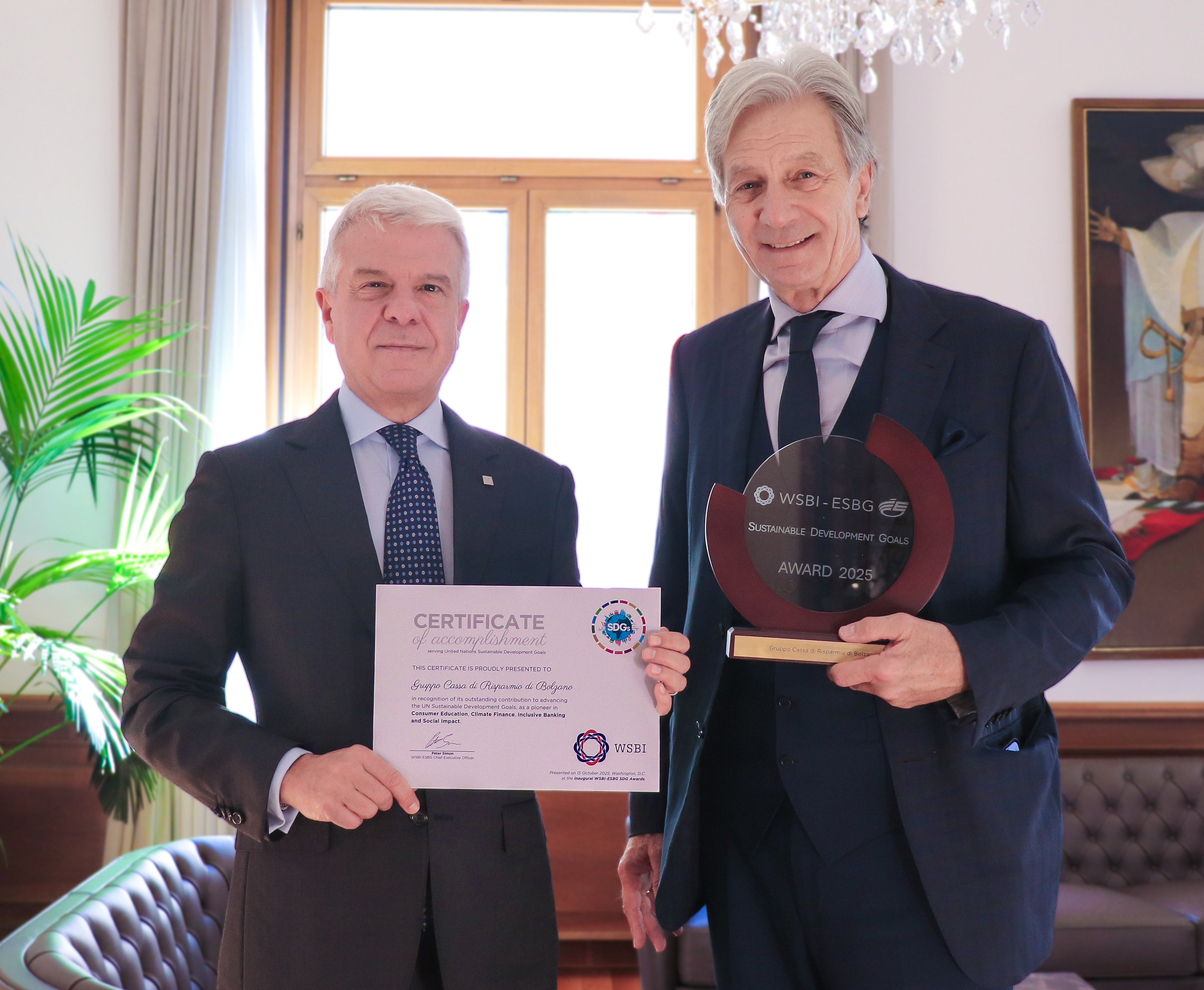 Gruppo Sparkasse premiato a Washington per l’impegno al raggiungimento degli obiettivi di sviluppo sostenibile delle Nazioni Unite