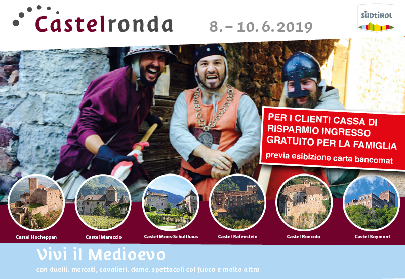 Castelronda: per i clienti Sparkasse ingresso gratuito per la famiglia, previa esibizione carta bancomat