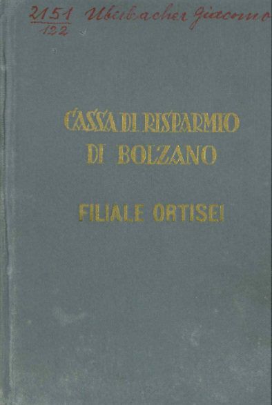 libro antico titolo cassa di risparmio di bolzano Filiale ortisei