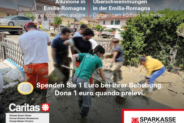 Raccolta fondi Sparkasse & Caritas per le persone colpite dall’alluvione in Emilia-Romagna
