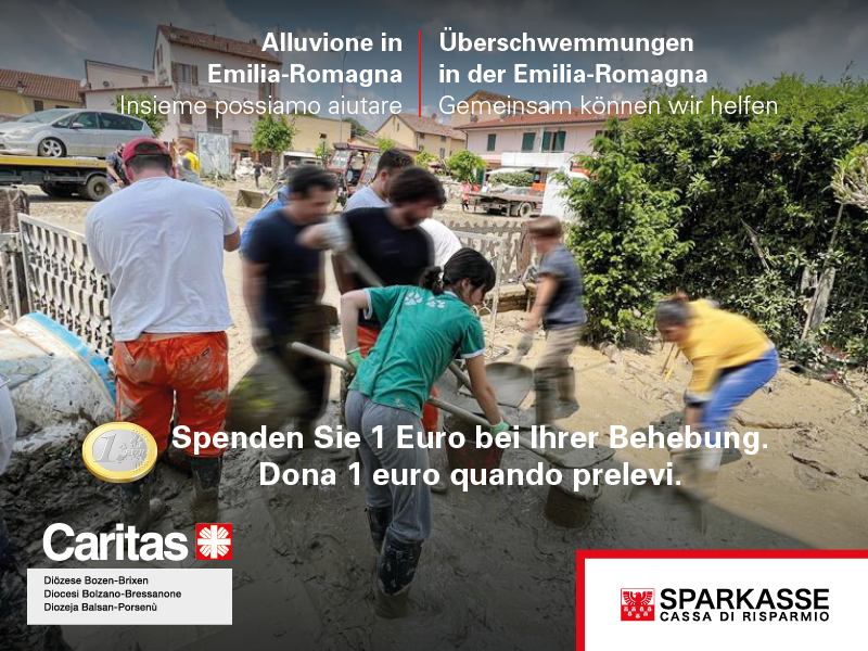 Raccolta fondi Sparkasse & Caritas per le persone colpite dall’alluvione in Emilia-Romagna